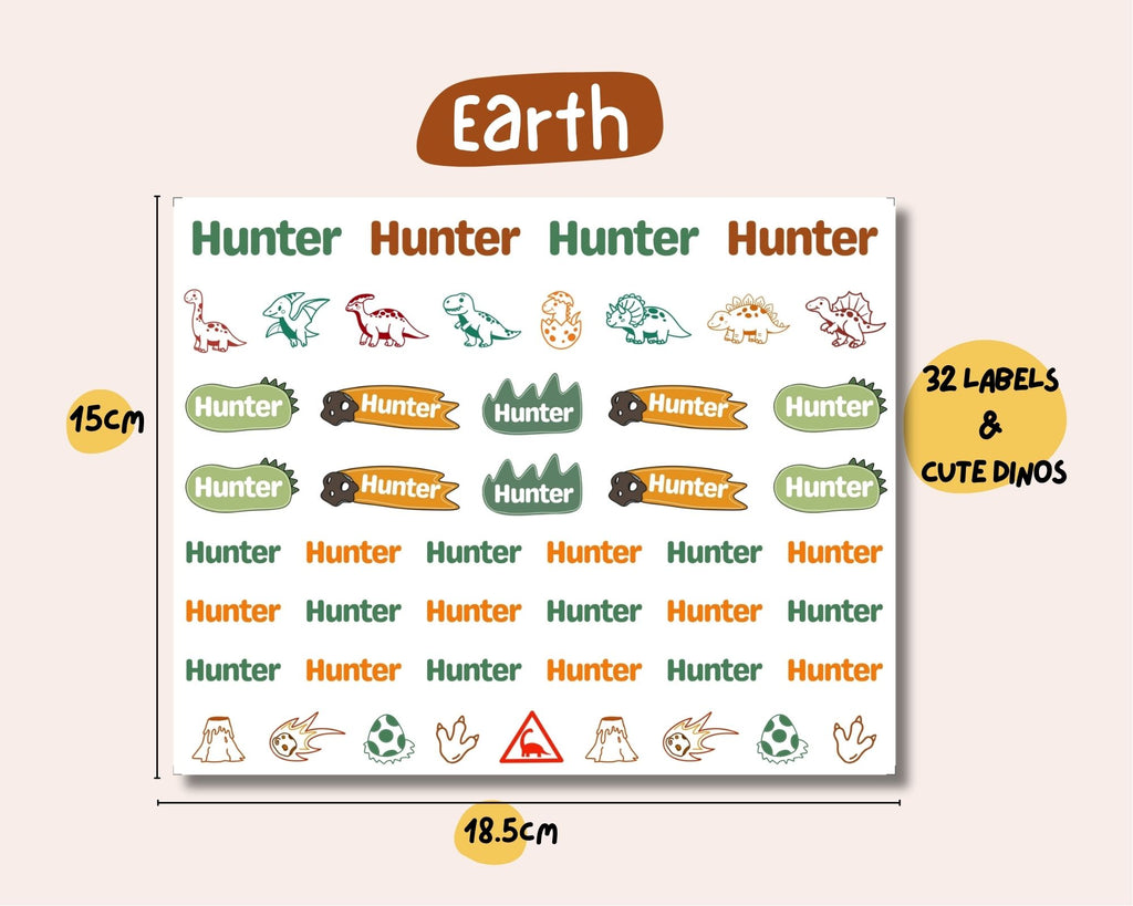 Dino Theme | Name Decals | Waterproof Name Labels