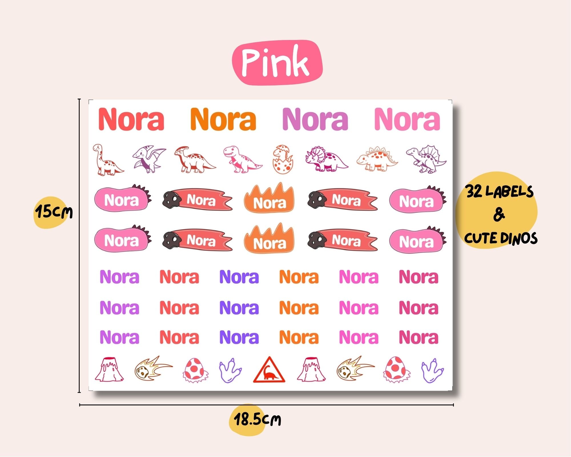 Dino Theme | Name Decals | Waterproof Name Labels
