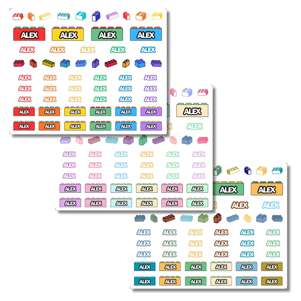 Building Block Theme Name Decal | Custom UV DTF Transfer | Waterproof Daycare Stickers for Toy Bins & Bottles