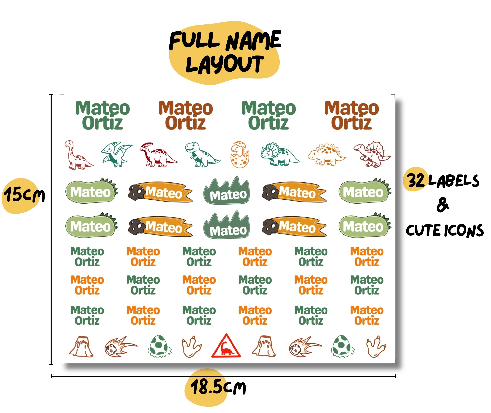 Dino Theme | Name Decals | Waterproof Name Labels